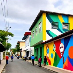 Caribbean Holidays, Jamaica Instagram Hotspots, A colourful street scene in Kingston, Jamaica, with vibrant murals, local art and visitors exploring the city