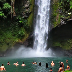 Caribbean Holidays, Jamaica Instagram Hotspots, A dramatic Jamaican waterfall surrounded by lush green rainforest, with visitors swimming in the clear pool