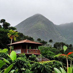 Caribbean Holidays, Jamaica Instagram Hotspots, Blue Mountain coffee plantation landscape in Jamaica with misty peaks, tropical vegetation and a small viewing terrace