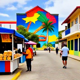 Caribbean Holidays, Jamaica Instagram Hotspots, Colourful Jamaican street scene in Kingston with murals, local food stalls, tropical colours and visitors exploring on foot