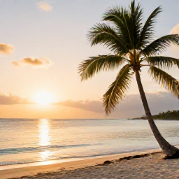 Caribbean Holidays, Jamaica Instagram Hotspots, Golden sunrise over Seven Mile Beach in Negril, Jamaica, with calm turquoise water and a lone palm tree