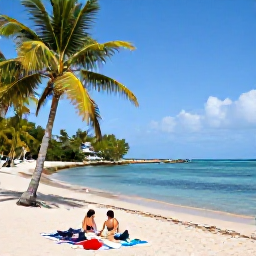 Caribbean Holidays, Jamaica Instagram Hotspots, Relaxed beach picnic at Frenchman's Cove in Port Antonio, Jamaica, where a river meets the calm turquoise sea beneath palm trees