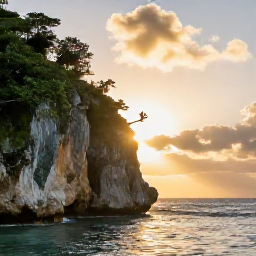 Caribbean Holidays, Jamaica Instagram Hotspots, Sunset at Rick&rsquo;s Caf&eacute; in Negril, Jamaica, with dramatic cliffs, glowing sky and visitors watching cliff divers