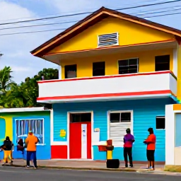 Caribbean Holidays, Jamaica Instagram Spots, Colourful painted buildings and lively street art in downtown Kingston, Jamaica, with local musicians and visitors exploring the area