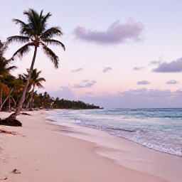 Caribbean Holidays, Jamaica Instagram Spots, Peaceful Jamaican beach at sunrise in September, with gentle waves, palm trees and soft pastel colours over the Caribbean Sea