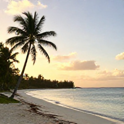 Caribbean Holidays, Jamaica Instagram Spots, Seven Mile Beach in Negril at golden hour, with soft white sand, calm turquoise water and silhouetted palm trees