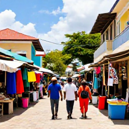 Caribbean Holidays, Jamaica January Breaks, Visitors walking through Kingston's historic streets near colourful markets, galleries and colonial architecture under bright January sunshine