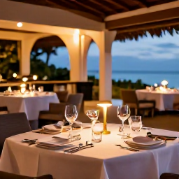 Caribbean Holidays, Jamaica January Holidays, Elegant adults-only resort restaurant in Jamaica serving dinner outdoors under soft evening lights