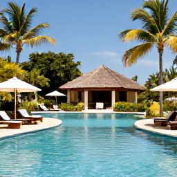 Caribbean Holidays, Jamaica January Holidays, Happy adult travellers enjoying a peaceful Jamaican resort holiday beside a tropical pool in January