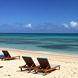 Caribbean Holidays, Jamaica January Holidays, Quiet sandy Jamaican beach with sun loungers, clear shallow water and visitors enjoying a peaceful January morning