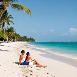 Caribbean Holidays, Jamaica January Honeymoons, A newlywed couple relaxing on a quiet Jamaican beach in January, turquoise sea, soft white sand and palm trees