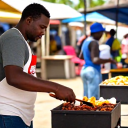 Caribbean Holidays, Jamaica January Tours, Traditional Jamaican jerk food being prepared at an outdoor grill beside a relaxed island market
