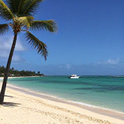 Caribbean Holidays, Jamaica June Tours, Sunny Jamaican coastline with turquoise water, palm trees and a small tour boat near the shore