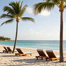 Caribbean Holidays, Jamaica Luxury Holidays, Luxury beachfront resort in Jamaica in November, turquoise sea, white sand, palm trees, elegant loungers and warm afternoon light