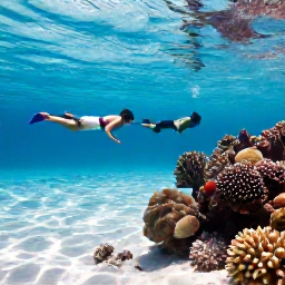 Caribbean Holidays, Jamaica Luxury June, Clear Jamaican sea with a couple snorkelling above colourful coral and tropical fish near a sandy beach