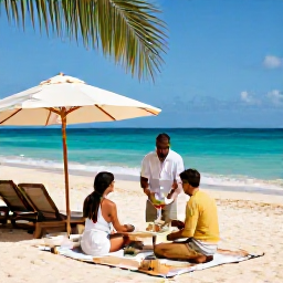 Caribbean Holidays, Jamaica Luxury March, Couple enjoying a private Jamaican beach picnic with ocean views and elegant resort service