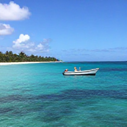 Caribbean Holidays, Jamaica Multi-Country, A friendly Caribbean island-hopping scene with a small boat, tropical sea and distant Jamaican coastline