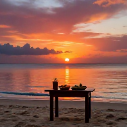 Caribbean Holidays, Jamaica Multi-Country, A tropical Jamaican beach at sunset with a small table, local food and colourful sky