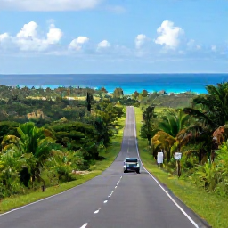 Caribbean Holidays, Jamaica Multi-Country Holiday, A scenic Jamaican road trip through green hills and tropical countryside, with a comfortable car travelling towards the coast