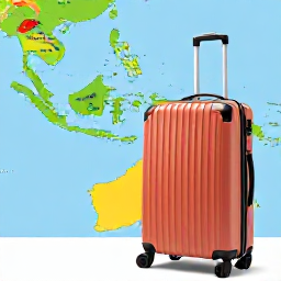 Caribbean Holidays, Jamaica Multi-Country Holidays, A bright Caribbean map beside a suitcase, with Jamaica highlighted and tropical islands in the background