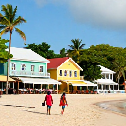 Caribbean Holidays, Jamaica Multi-Country Holidays, A couple exploring a colourful Caribbean town after leaving the beach, with historic buildings, caf&eacute;s and tropical vegetation