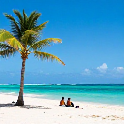 Caribbean Holidays, Jamaica Multi-Country Holidays, Bright Jamaican beach in March with turquoise sea, palm trees and relaxed travellers enjoying the sunshine