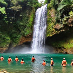 Caribbean Holidays, Jamaica Multi-Country Holidays, Jamaican waterfall and lush green mountain scenery with visitors swimming and walking in clear water