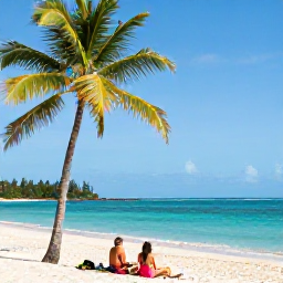 Caribbean Holidays, Jamaica Multi-Country Holidays, Travellers relaxing beside a turquoise Jamaican beach in July, with palm trees, warm sunshine and calm sea