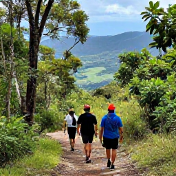 Caribbean Holidays, Jamaica Nature Holidays, Guided walk through the Blue Mountains in Jamaica, with hikers on a forest trail and distant green valleys