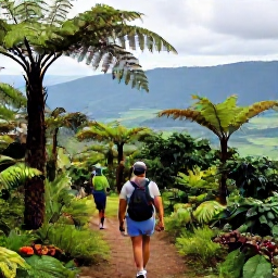 Caribbean Holidays, Jamaica Nature Holidays, Hikers walking through the Blue Mountains of Jamaica in November, surrounded by ferns, coffee plants and distant green valleys