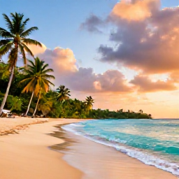 Caribbean Holidays, Jamaica Nature Holidays, Jamaican coastline near Negril at sunset, with turquoise sea, golden sand and tropical vegetation