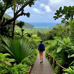 Caribbean Holidays, Jamaica Nature Holidays, Jamaica's Blue Mountains covered in green forest, with a winding walking trail and distant coastal views