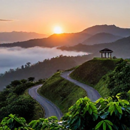 Caribbean Holidays, Jamaica Nature Holidays, Misty Blue Mountains in Jamaica at sunrise, with coffee plants, winding hillside roads and a small scenic viewpoint