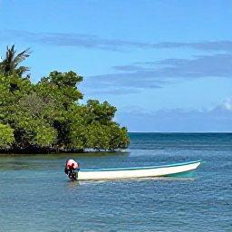 Caribbean Holidays, Jamaica Nature Holidays, Peaceful Jamaican coastline with mangroves, calm blue water and a small boat exploring a protected natural area