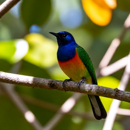 Caribbean Holidays, Jamaica Nature Holidays, Rare Jamaican bird perched on a branch in a colourful tropical forest, with sunlight filtering through the leaves
