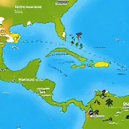Caribbean Holidays, Jamaica November, A colourful Caribbean map showing Jamaica and nearby islands, with tropical sea and sunshine