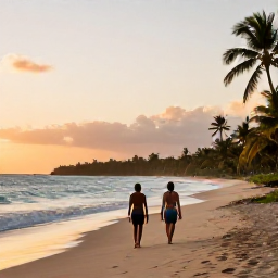 Caribbean Holidays, Jamaica November, A couple walking along a quiet Jamaican beach at golden hour in November
