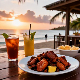 Caribbean Holidays, Jamaica November, A Jamaican beach restaurant serving jerk chicken and fresh tropical dishes at sunset