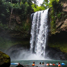 Caribbean Holidays, Jamaica November Holidays, Travellers swimming beneath the waterfall at Dunn's River Falls in Jamaica surrounded by lush tropical forest