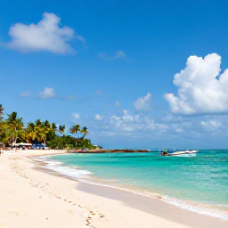 Caribbean Holidays, Jamaica October Adventures, A bright Jamaican coastline in October with turquoise sea, palm trees and a small boat near shore