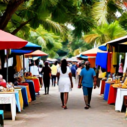 Caribbean Holidays, Jamaica October Holidays, A colourful Jamaican market street with local food, crafts and friendly atmosphere beneath tropical trees