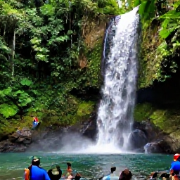 Caribbean Holidays, Jamaica October Holidays, A Jamaican waterfall surrounded by lush green forest, with visitors enjoying a guided excursion in warm October weather