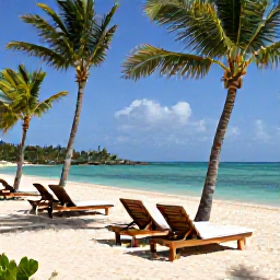 Caribbean Holidays, Jamaica October Holidays, A relaxed Jamaican beach resort in October with palm trees, turquoise sea and comfortable sun loungers