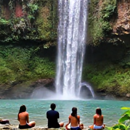 Caribbean Holidays, Jamaica October Tours, Visitors exploring a lush Jamaican waterfall with a local guide, natural pools and tropical forest
