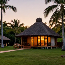 Caribbean Holidays, Jamaica Safari Holidays, A comfortable Jamaican safari lodge surrounded by tropical gardens at sunset in September