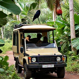 Caribbean Holidays, Jamaica Safari Holidays, A guided Jamaican safari through tropical woodland, with visitors watching birds and wildlife from an open-sided safari vehicle