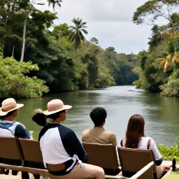 Caribbean Holidays, Jamaica Safari Holidays, A guided safari group watching Jamaican wildlife beside a river surrounded by tropical forest