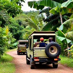 Caribbean Holidays, Jamaica Safari Holidays, A guided wildlife tour in Jamaica, with travellers in an open safari vehicle viewing birds and tropical woodland