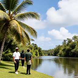 Caribbean Holidays, Jamaica Safari Holidays, Friendly Jamaican safari guide welcoming holidaymakers beside a tropical river in November
