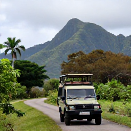 Caribbean Holidays, Jamaica Safari Holidays, Green Jamaican countryside in October with a safari vehicle travelling through lush woodland and mountains